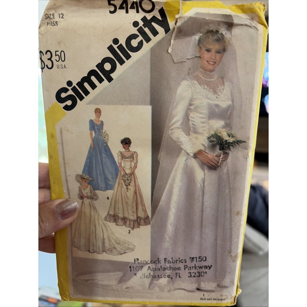 VTG 1982 Simplicity 5440 Wedding Dress Sewing Pattern Sz 12 Uncut 80s Bridal